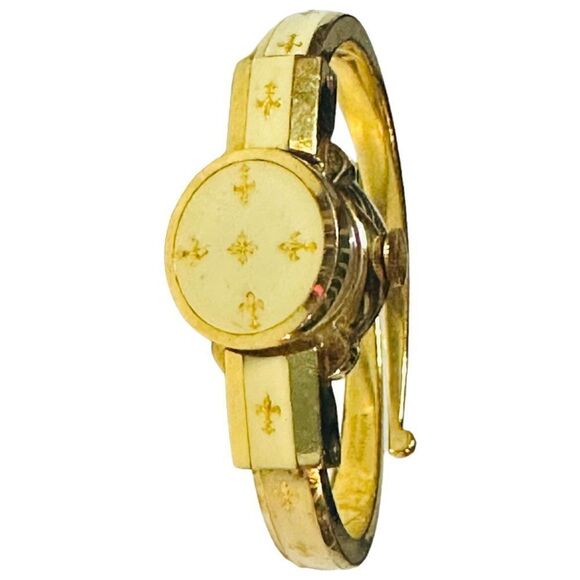 GRUEN Gosen Swiss Vintage Gold Plated Enamel Fleur De Lis Mechanical Manual Wind - Picture 6 of 13
